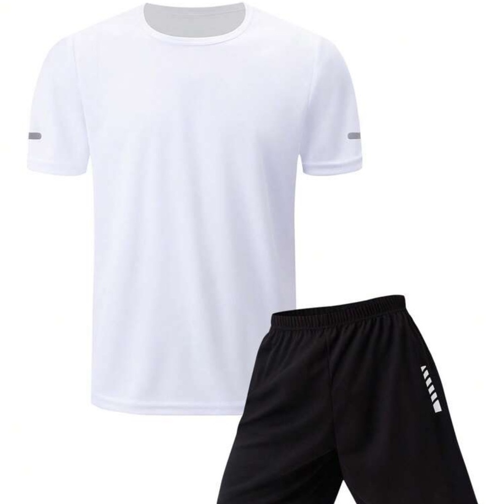 2pcs/Set Men's Summer Sports Short Sleeve Top And Shorts Set